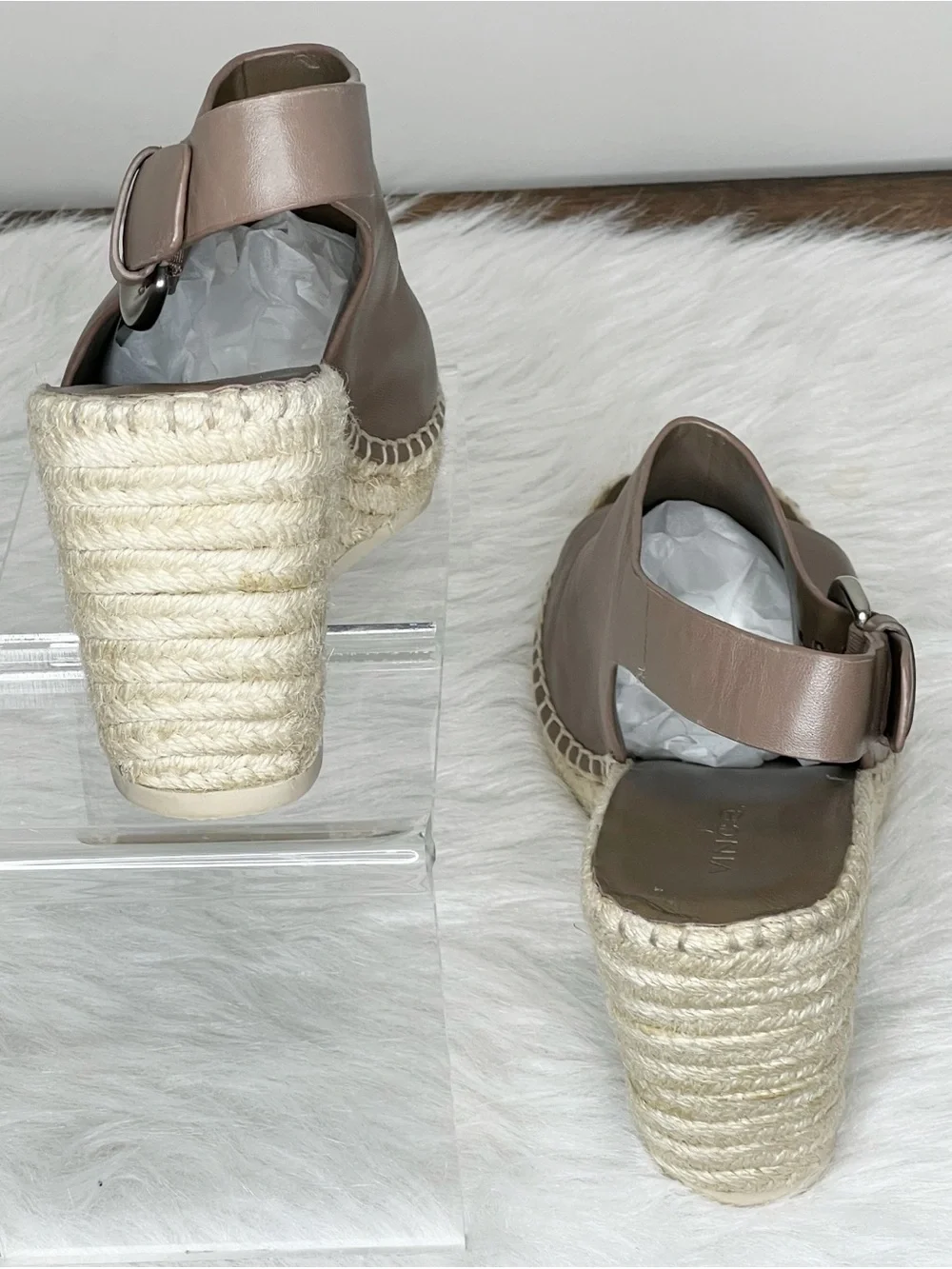 Vince Gabriela Otter Gray Leather Espadrille Wedge Size 7.5